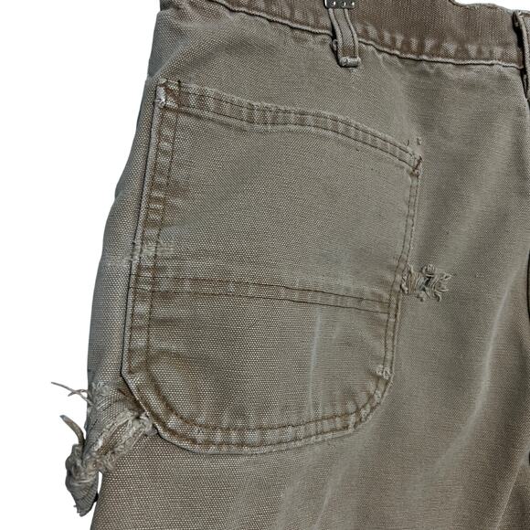 Carhartt Carpenter Work Pants Sz 38x34 Tan Flannel Lined Distressed Vintage Y2K - Picture 12 of 15